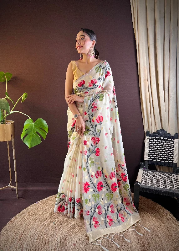 NOZ2TOZ Women's Party Wear Handloom Weaving Work Soft Cotton Saree With Unstitched Blouse - Cream Business Casual Blouse NOZ2TOZ Women's Party Wear Handloom Weaving Work Soft Cotton Saree With Unstitched Blouse - Cream Business Casual Blouse