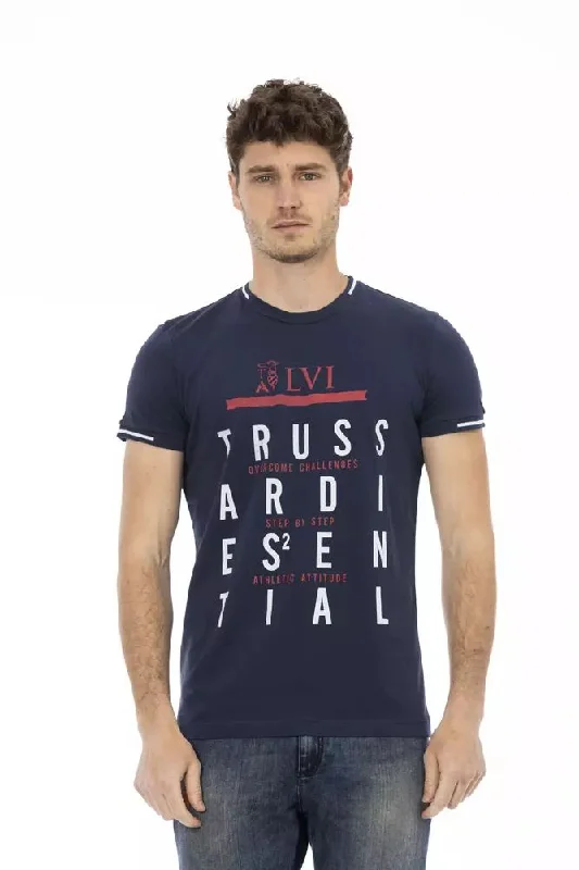 Blue Cotton Men T-shirt-- Seamless Knitted Crochet
