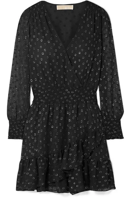 Ruffled wrap-effect fil coupé chiffon mini dress Comfortable Wrap Mini Dress