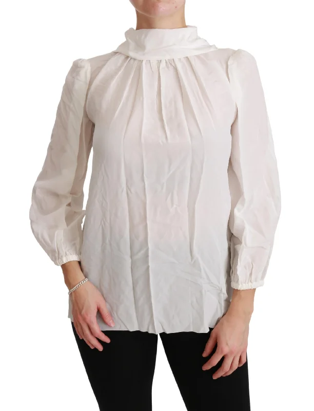 Dolce & Gabbana Gorgeous  Silk Turtle Neck Blouse Playful Puff Blouse