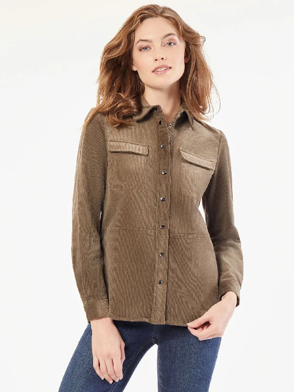 Corduroy Snap-Front Utility Shirt-- Graphic T-Shirt Round Neck Polyester