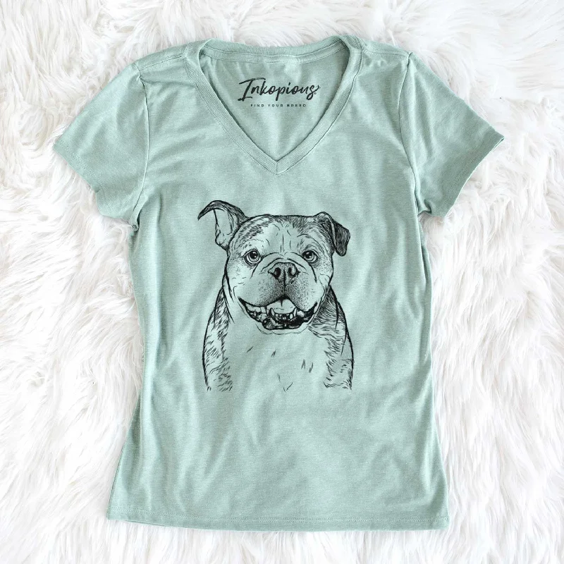 Bare Agatha the Boston Bulldog - Women's V-neck Shirt-- Zippered Front Buttoned Front Snap Front Bare Agatha the Boston Bulldog - Women's V-neck Shirt-- Zippered Front Buttoned Front Snap Front