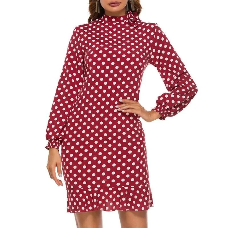 PolkaDot Print Elegant Mini Dress Stylish Plaid Mini Dress