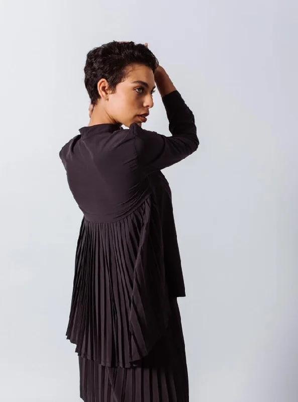 Stylish Pleated Blouse in Black Business Casual Blouse
