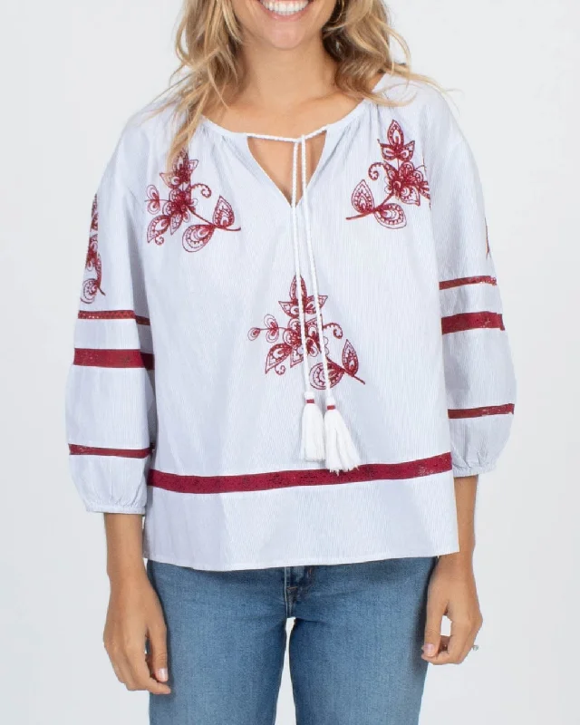 3/4 Sleeve Embroidered and Beaded Blouse Backless Summer Blouse