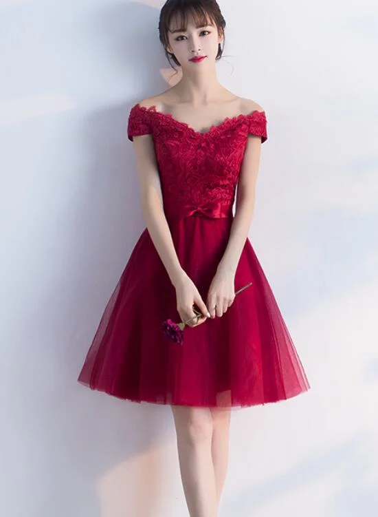 Wine Red Cheap Homecoming Dresses 2018, Off Shoulder Short Party Dress, Formal Dresses Tunics Ceremony elegant Wine Red Cheap Homecoming Dresses 2018, Off Shoulder Short Party Dress, Formal Dresses Tunics Ceremony elegant