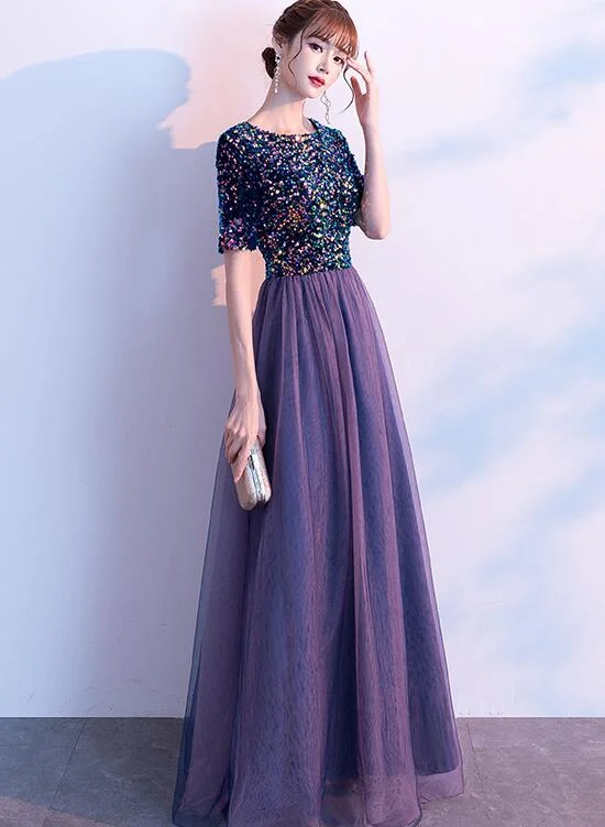 Charming Sequins and Tulle Short Sleeves Party Dress, Junior Prom Dress Tunics Fashionable trendy Charming Sequins and Tulle Short Sleeves Party Dress, Junior Prom Dress Tunics Fashionable trendy