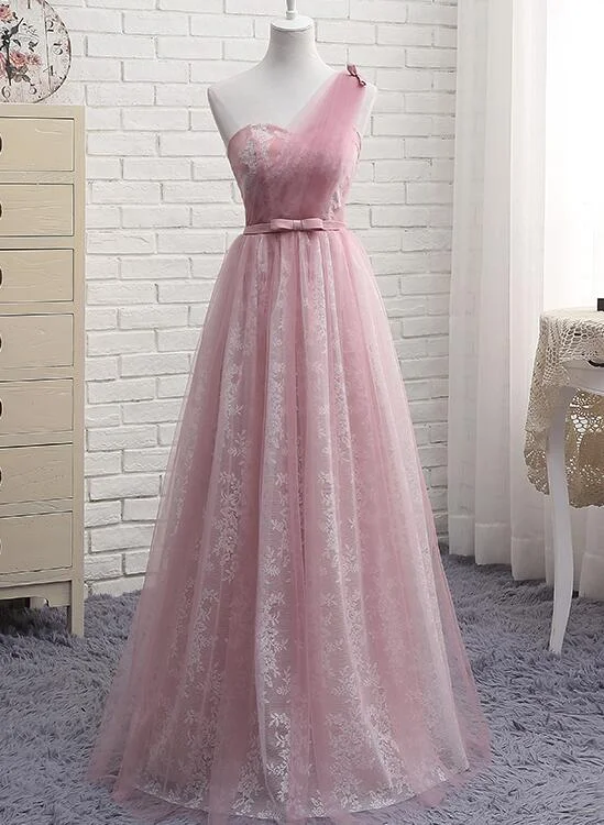 Pink One Shoulder Lace Elegant Bridesmaid Dress, Pink Bridesmaid Dress, Party Dress Tunics Stylish modern Pink One Shoulder Lace Elegant Bridesmaid Dress, Pink Bridesmaid Dress, Party Dress Tunics Stylish modern
