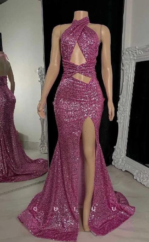 G4562 - Sheath Fully Sequined High Side Slit Backless Prom Party Dress with Train for Black Girl Slay Glittery Long Formal G4562 - Sheath Fully Sequined High Side Slit Backless Prom Party Dress with Train for Black Girl Slay Glittery Long Formal