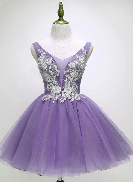 Beautiful Light Purple Tulle Short Party Dresses , Formal Dresses Tunics Winter warm Beautiful Light Purple Tulle Short Party Dresses , Formal Dresses Tunics Winter warm