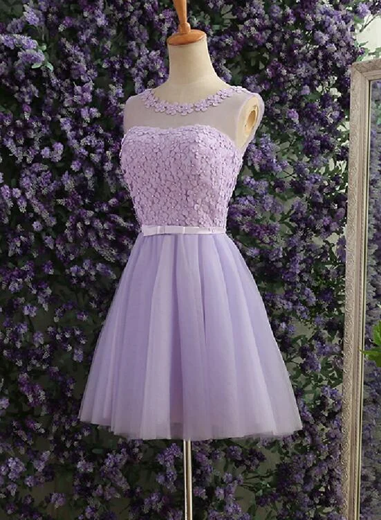 Lavender Flowers Tulle Party Dress, Cute Teen Party Dress, Round Neckline Formal Dresses Tunics Running lightweight Lavender Flowers Tulle Party Dress, Cute Teen Party Dress, Round Neckline Formal Dresses Tunics Running lightweight