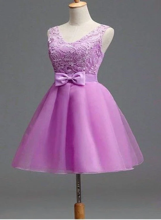 Light Purple Tulle and Lace Cute Party Dress with Bow, Lovely Tulle Party Dress with Lace-up Back Tunics Fall fleece Light Purple Tulle and Lace Cute Party Dress with Bow, Lovely Tulle Party Dress with Lace-up Back Tunics Fall fleece