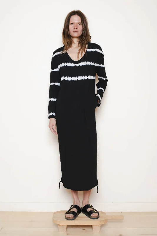 Long Sleeve Cocoon Dress Black Halo Stripe Classic Jersey Tunics Evening elegant