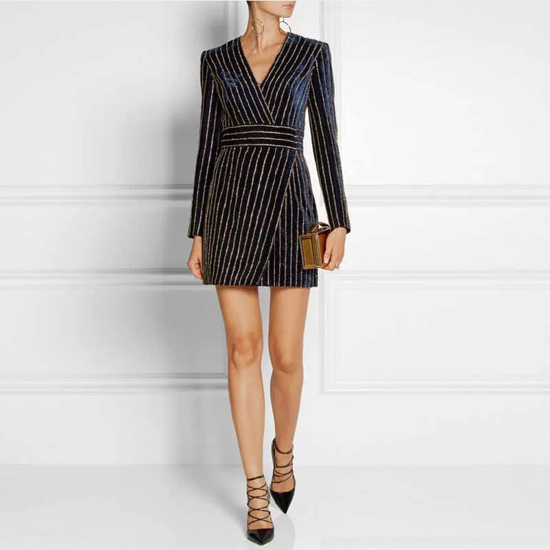 Women Mini Sequin V Neck Long Sleeve Party Dress Heavy industry Body-con Dress Tunics Trousers formal Women Mini Sequin V Neck Long Sleeve Party Dress Heavy industry Body-con Dress Tunics Trousers formal