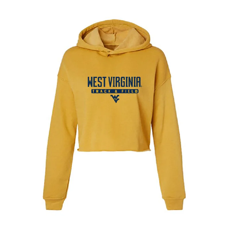 West Virginia - NCAA Women's Track & Field : Cate Pickering - Women's Crop Fleece Hoodie Hoodie with Stripes Bold Sporty West Virginia - NCAA Women's Track & Field : Cate Pickering - Women's Crop Fleece Hoodie Hoodie with Stripes Bold Sporty