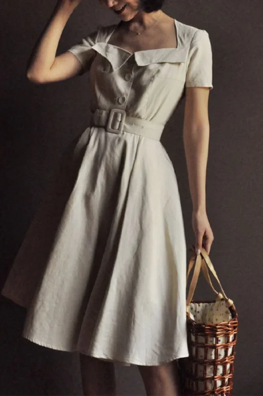 fit and flare summer linen dress with belt 4852 Tunics Trendy modern