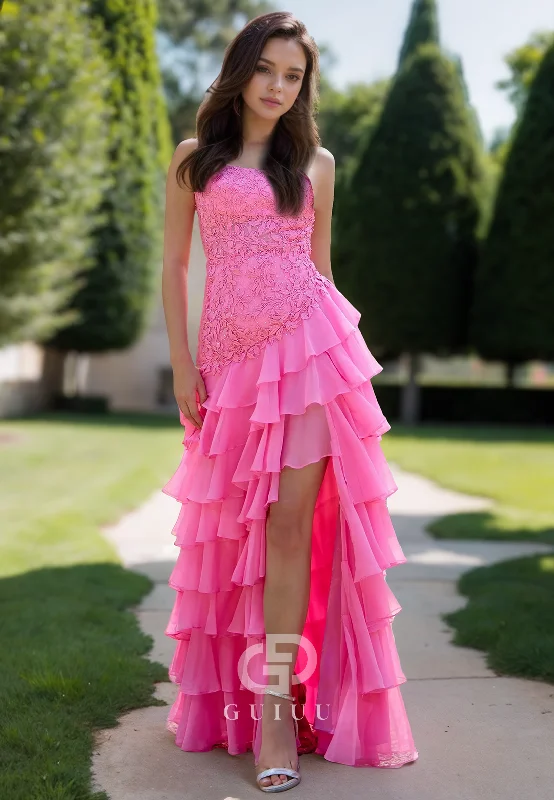Candy Pink Spaghetti Straps Scoop Prom Dress with Ruffles Corset Evening Party Dress Crew Neckline Casual Candy Pink Spaghetti Straps Scoop Prom Dress with Ruffles Corset Evening Party Dress Crew Neckline Casual