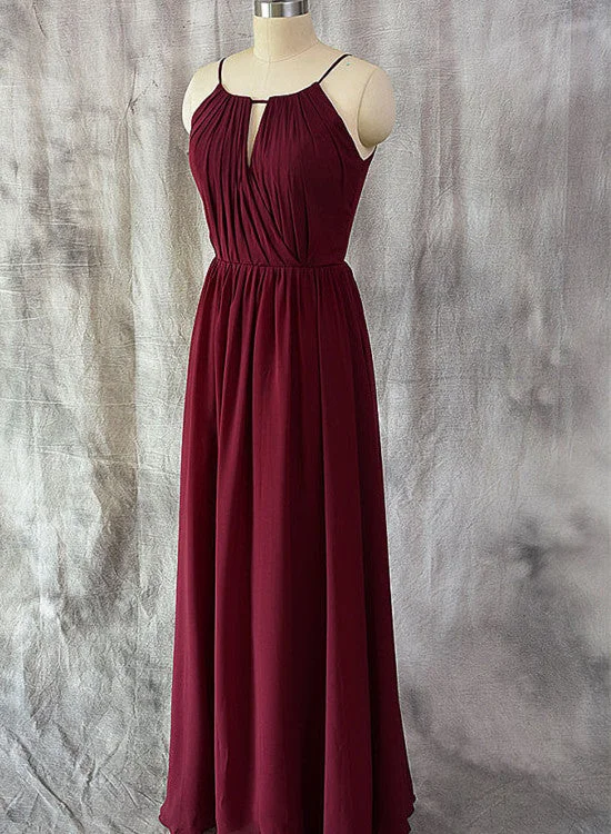 Charming Chiffon Wine Red Round Neckline Party Dress, Beautiful Bridesmaid Dress Bodycon Fitted Nightout Charming Chiffon Wine Red Round Neckline Party Dress, Beautiful Bridesmaid Dress Bodycon Fitted Nightout
