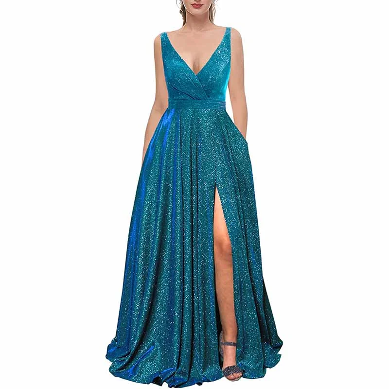 Women's Prom Dresses Formal Evening Dress Glitter Party Dress with Pockets Tunics Ceremony elegant Women's Prom Dresses Formal Evening Dress Glitter Party Dress with Pockets Tunics Ceremony elegant