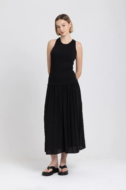 Black jersey & crepe day dress A-Line Day Work