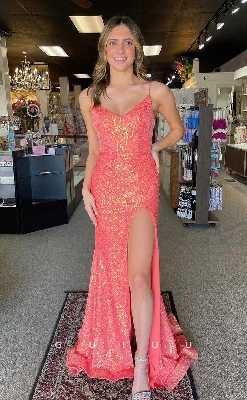 G4490 - Chic & Modern Column Fitted Strapless Straps Sleeveless Allover Sequins High Split Sweep Prom Party Dress with Ruffles Turtleneck Warm Winter G4490 - Chic & Modern Column Fitted Strapless Straps Sleeveless Allover Sequins High Split Sweep Prom Party Dress with Ruffles Turtleneck Warm Winter