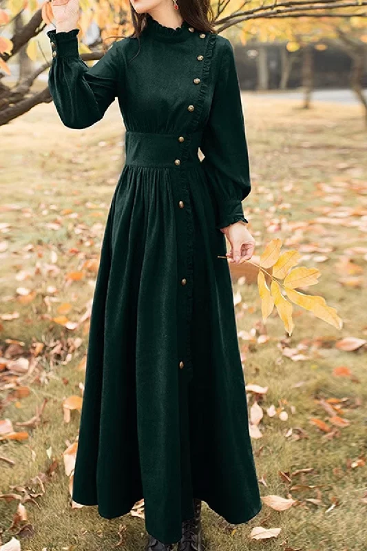 Maxi corduroy autumn dress women 4479 Tunics Vintage classic