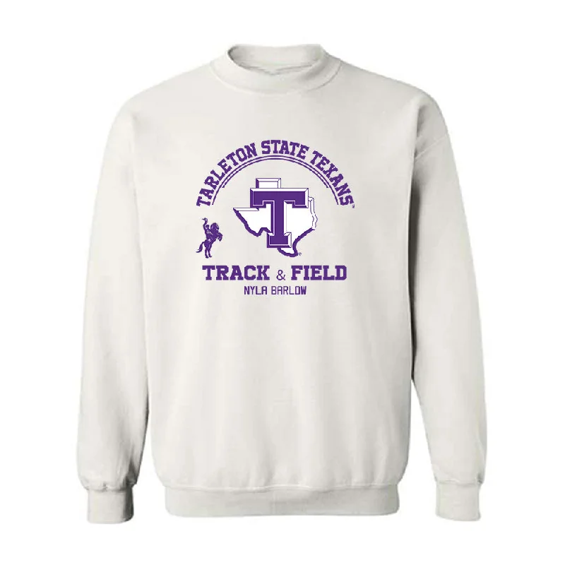 Tarleton State - NCAA Women's Track & Field : Nyla Barlow - Classic Fashion Shersey Crewneck Sweatshirt Hoodie with Metallic Shiny Futuristic Tarleton State - NCAA Women's Track & Field : Nyla Barlow - Classic Fashion Shersey Crewneck Sweatshirt Hoodie with Metallic Shiny Futuristic