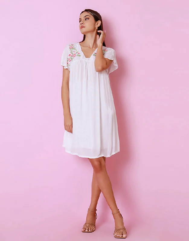 Flared Sleeves Embroidered Dress with Empire Waist Tunics Chic fashionable