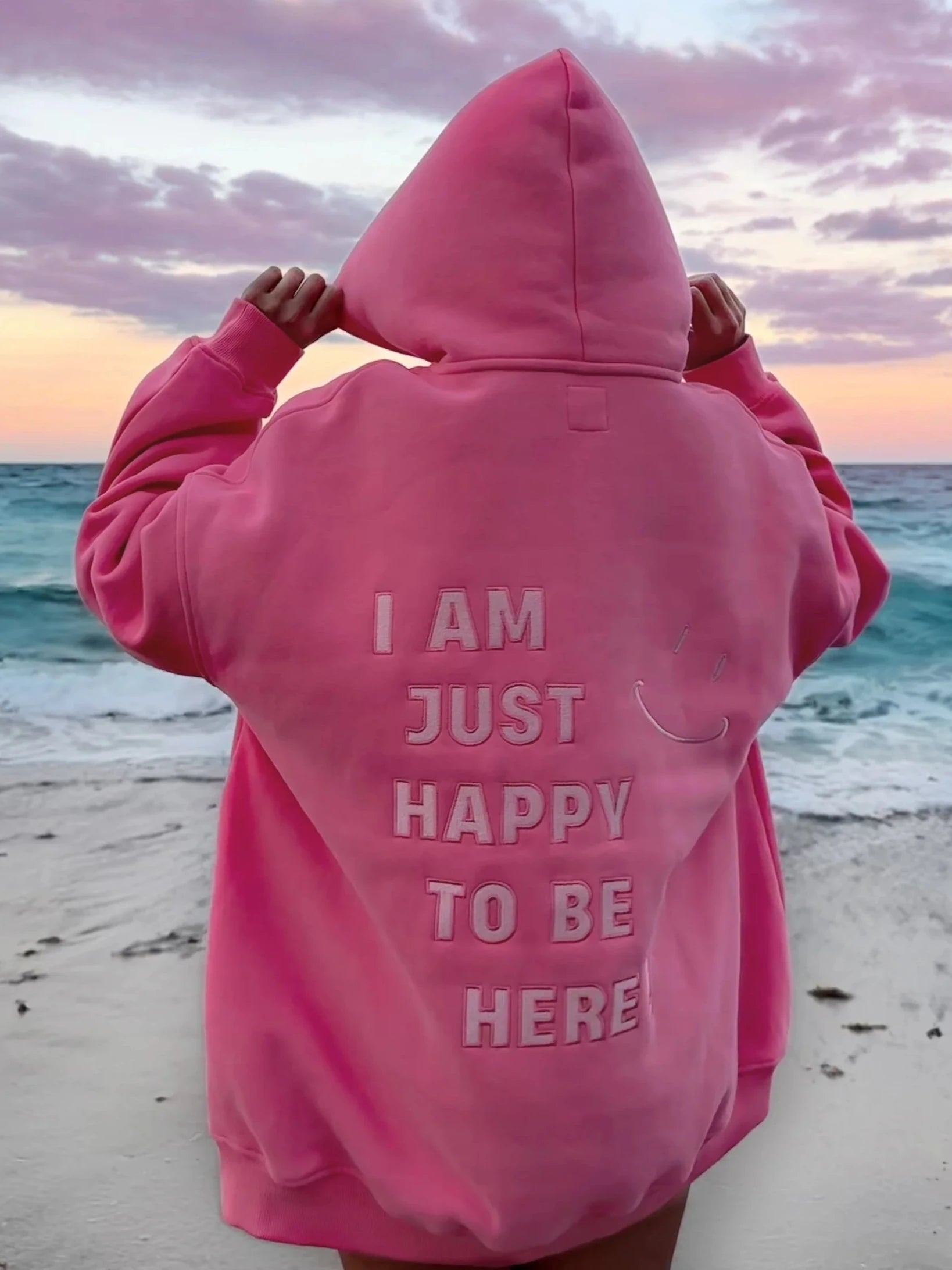 Happy To Be Here Hoodie Hoodie with Belted Waist Structured Tailored