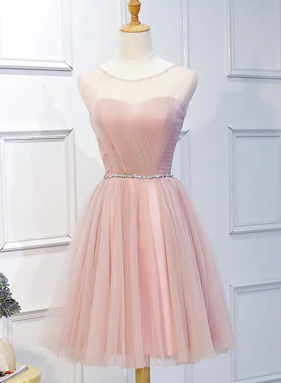 Light Pink O-neckline Beaded Cute Party Dress, Pink Short Formal Dress Tunics Prom sequined Light Pink O-neckline Beaded Cute Party Dress, Pink Short Formal Dress Tunics Prom sequined