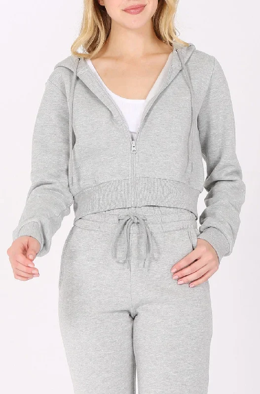 Cropped Zip Up Hoodie Hoodie with Hem Raw Edge Edgy Unfinished