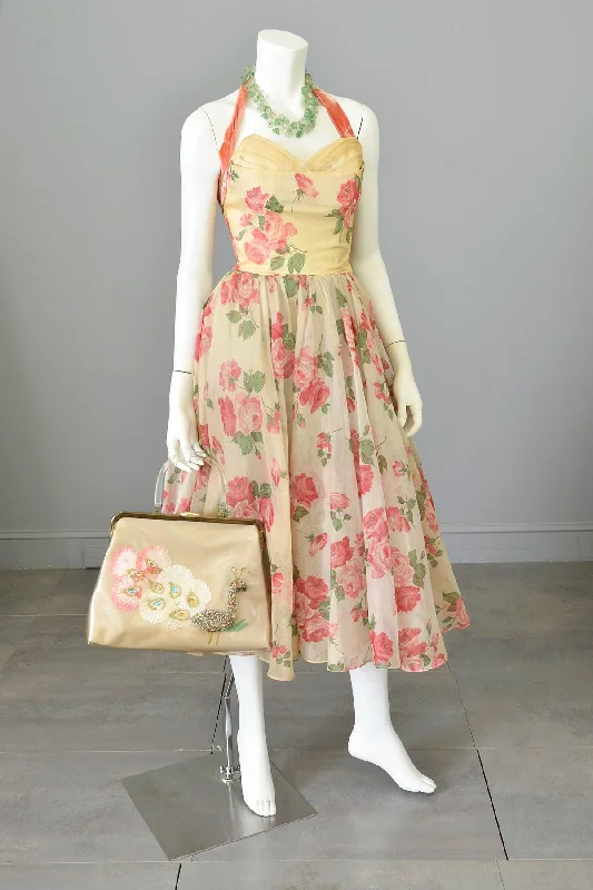 1950s Desert Rose Organza Halter Party Dress Tunics Recommended stylist