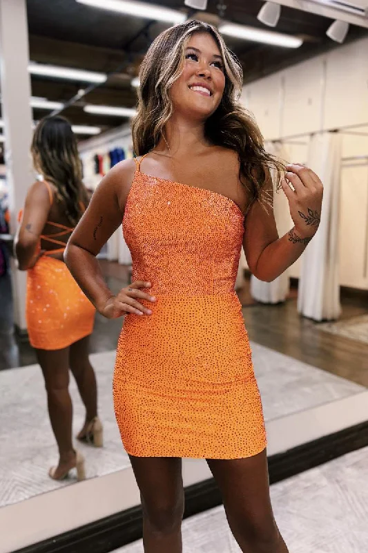 Chic One Shoulder Beads Short Homecoming Dress Tight QH2537 Bodycon Club Sequined
