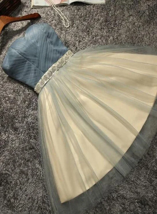 Cute Knee Length Sweetheart Tulle Party Dress with Belt, Cute Formal Dresses Crew Neckline Sporty