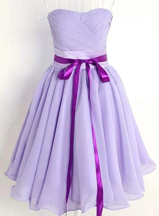 Lavender Chiffon Short Sweetheart Party Dress with Bow, Cute Party Dresses, Bridesmaid Dresses Tunics Top Casual Lavender Chiffon Short Sweetheart Party Dress with Bow, Cute Party Dresses, Bridesmaid Dresses Tunics Top Casual