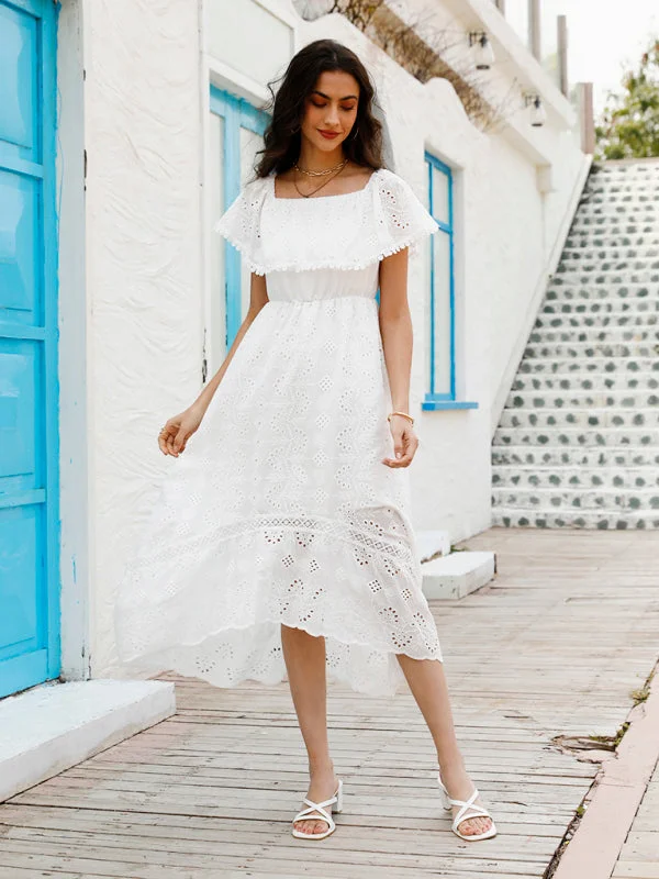 Women's Solid Color Lace Off Shoulder Long Dress Tunics Yoga stretchy