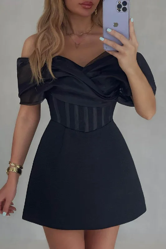 A line Off Shoulder Short Homecoming Dress Party Gown QH2479 Crew Neckline Casual