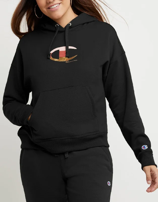 Women's Foil Colorblock Logo Hoodie Hoodie with High Neck Warm Protective