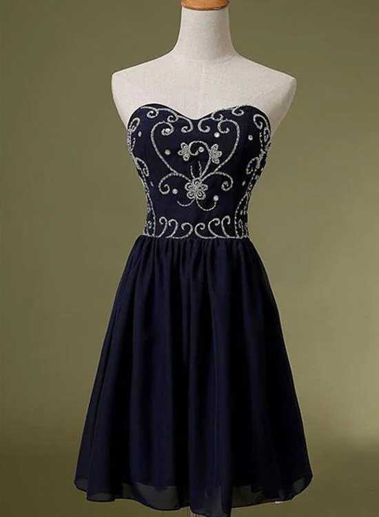 Navy Blue Chiffon Beaded Homecoming Dress, Sweetheart Pretty Party Dress, Formal Dress for Prom Tunics Travel practical Navy Blue Chiffon Beaded Homecoming Dress, Sweetheart Pretty Party Dress, Formal Dress for Prom Tunics Travel practical