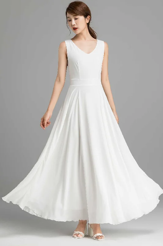 maxi white party dress with V neck line for women 2366# Off-the-shoulder Chic Trendy