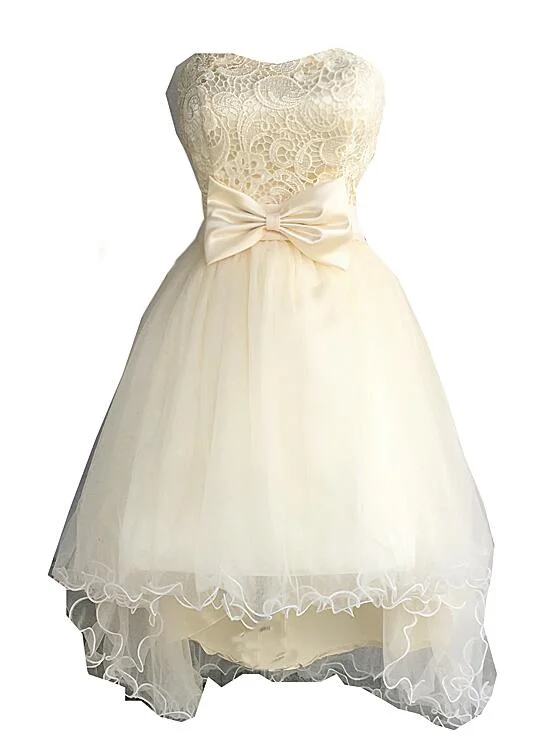 Lovely Champagne Sweetheart High Low Tulle and Lace Party Dress, Teen Cute Party Dress Tunics Stylish elegant Lovely Champagne Sweetheart High Low Tulle and Lace Party Dress, Teen Cute Party Dress Tunics Stylish elegant