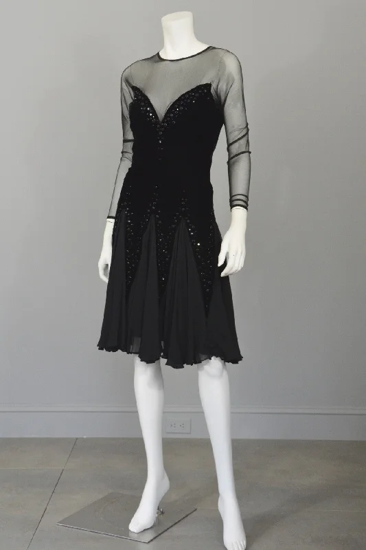 Lillie Ruben Black Velvet Studded Chiffon Party Dress Tunics Luxurious premium