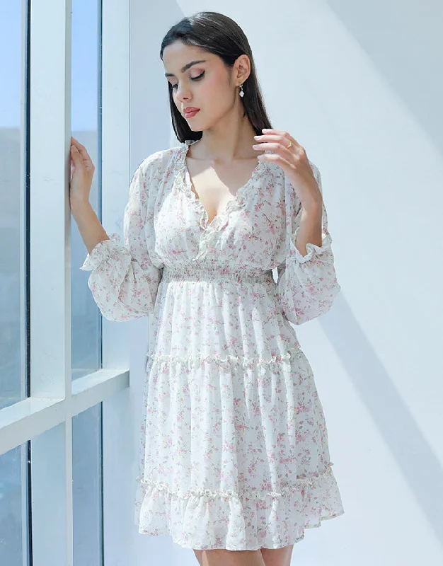 Printed Tired Dress with Long Sleeves Tunics Custom made