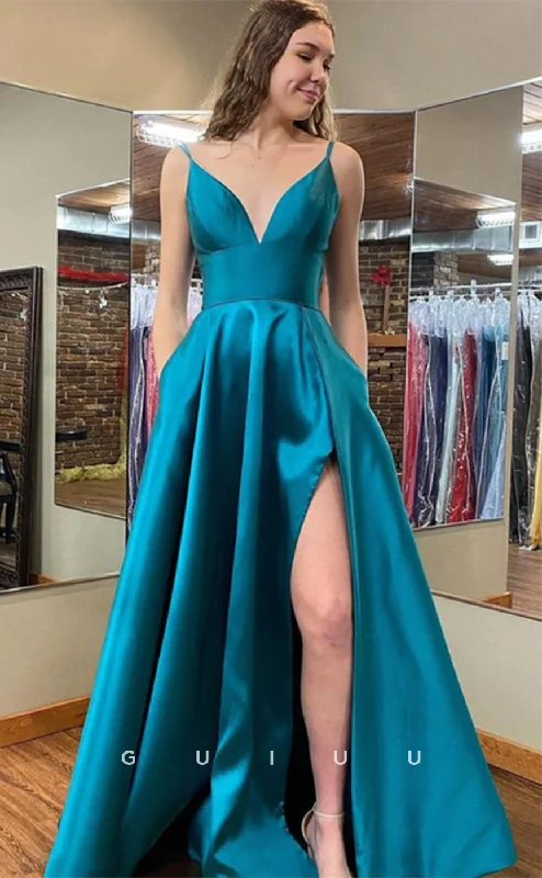 G4636 - A-Line V Neck Straps Sleeveless Stain High Side Slit Criss-Cross Straps Prom Party Dress Tunics Sophisticated sleek G4636 - A-Line V Neck Straps Sleeveless Stain High Side Slit Criss-Cross Straps Prom Party Dress Tunics Sophisticated sleek