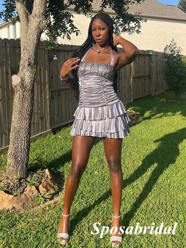 Sexy Silver Soft Satin Halter Sleeveless A-Line Mini Dresses/ Homecoming Dresses, PD3598 Cozy Wraparound Mini Dress Sexy Silver Soft Satin Halter Sleeveless A-Line Mini Dresses/ Homecoming Dresses, PD3598 Cozy Wraparound Mini Dress