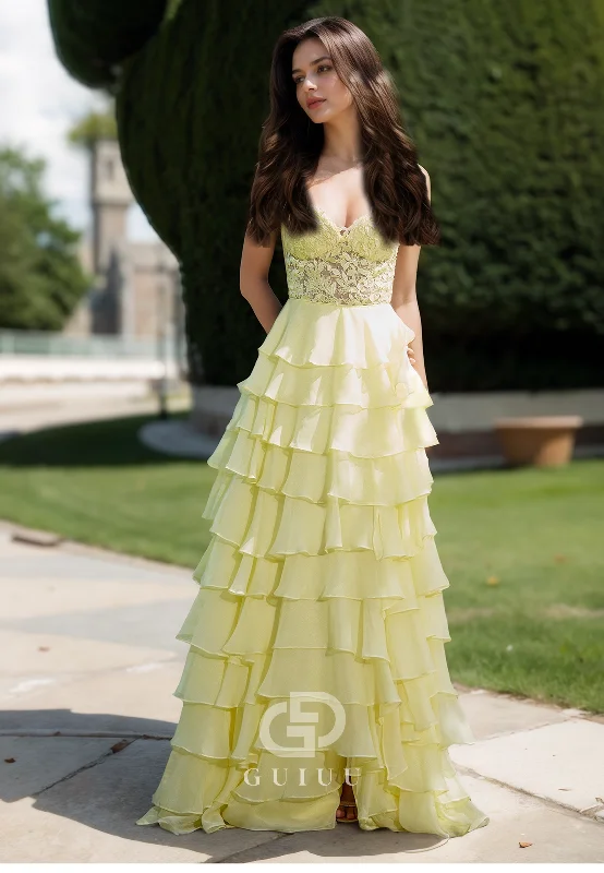 Daffodil A-Line V-Neck Prom Dress with Ruffles Evening Party Dress Tunics Chinos classic Daffodil A-Line V-Neck Prom Dress with Ruffles Evening Party Dress Tunics Chinos classic