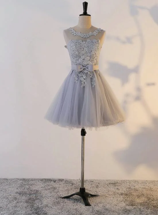 Grey Short Tulle Cute Party Dress, Handmade High Quality Party Dress, Teen Party Dresses Tunics Sale discount Grey Short Tulle Cute Party Dress, Handmade High Quality Party Dress, Teen Party Dresses Tunics Sale discount