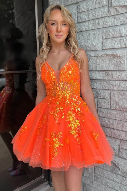 A Line V neck Sequins Appliques Orange Homecoming Dress Short Graduation Dress QH2455 Tunics Chinos classic A Line V neck Sequins Appliques Orange Homecoming Dress Short Graduation Dress QH2455 Tunics Chinos classic