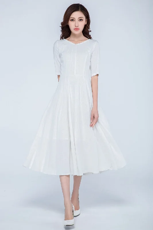 white linen dress, tea length dress 1740 Tunics Custom made