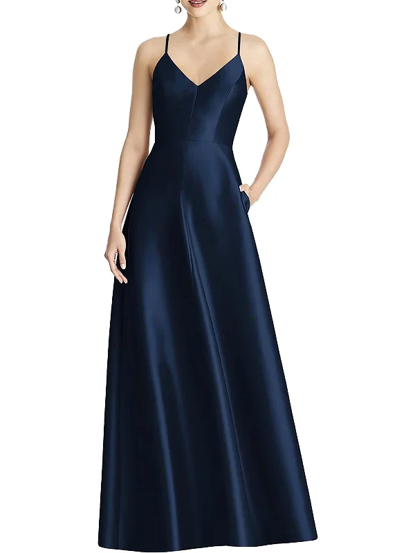 Womens Satin Criss-Cross back Evening Dress Tunics Fashionable trendy